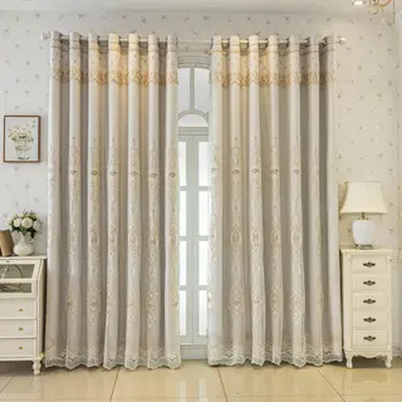 2Panels Double Embroidered Shading Curtain, Living Room Bedroom Dining Room Kitchen European Romantic Bay Window Curtain Embroidered Curtain Home Decoration