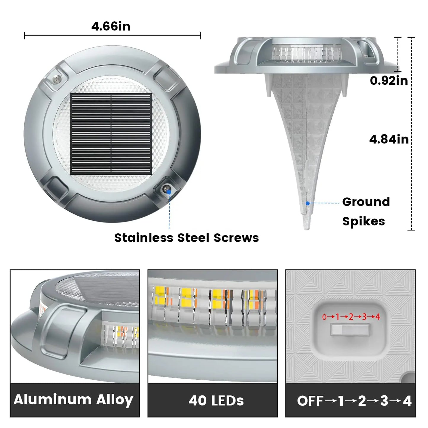 Siedinlar Solar Powered Driveway and Deck Lights - Waterproof 4-Mode 40 LED Heavy-Duty Aluminum Outdoor Ground Lighting for Walkways, Pathways, Steps, Yards, Patios, and Gardens (4 Pack)