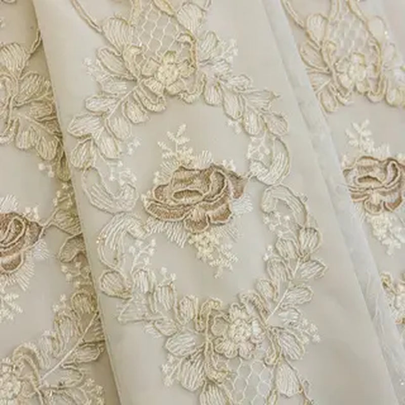 2Panels Double Embroidered Shading Curtain, Living Room Bedroom Dining Room Kitchen European Romantic Bay Window Curtain Embroidered Curtain Home Decoration