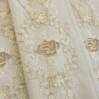 2Panels Double Embroidered Shading Curtain, Living Room Bedroom Dining Room Kitchen European Romantic Bay Window Curtain Embroidered Curtain Home Decoration
