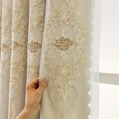 2Panels Double Embroidered Shading Curtain, Living Room Bedroom Dining Room Kitchen European Romantic Bay Window Curtain Embroidered Curtain Home Decoration