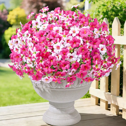 Artificial Flowers for Outdoors, 12 Bundles Fake Outdoor Trumpet Flower UV Resistant, Realistic Artificial Plants for Decoration, Fake Flowers for Front Porch Patio Outdoor Spring Decor