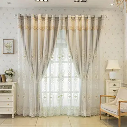 2Panels Double Embroidered Shading Curtain, Living Room Bedroom Dining Room Kitchen European Romantic Bay Window Curtain Embroidered Curtain Home Decoration