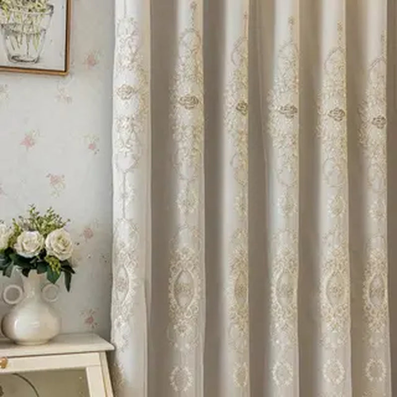 2Panels Double Embroidered Shading Curtain, Living Room Bedroom Dining Room Kitchen European Romantic Bay Window Curtain Embroidered Curtain Home Decoration