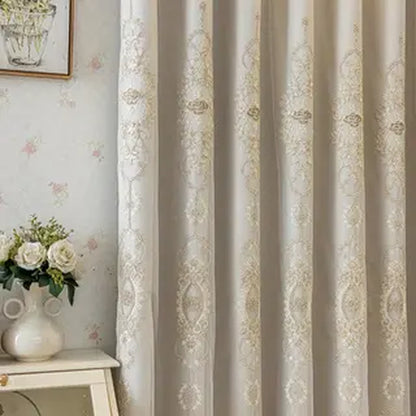 2Panels Double Embroidered Shading Curtain, Living Room Bedroom Dining Room Kitchen European Romantic Bay Window Curtain Embroidered Curtain Home Decoration