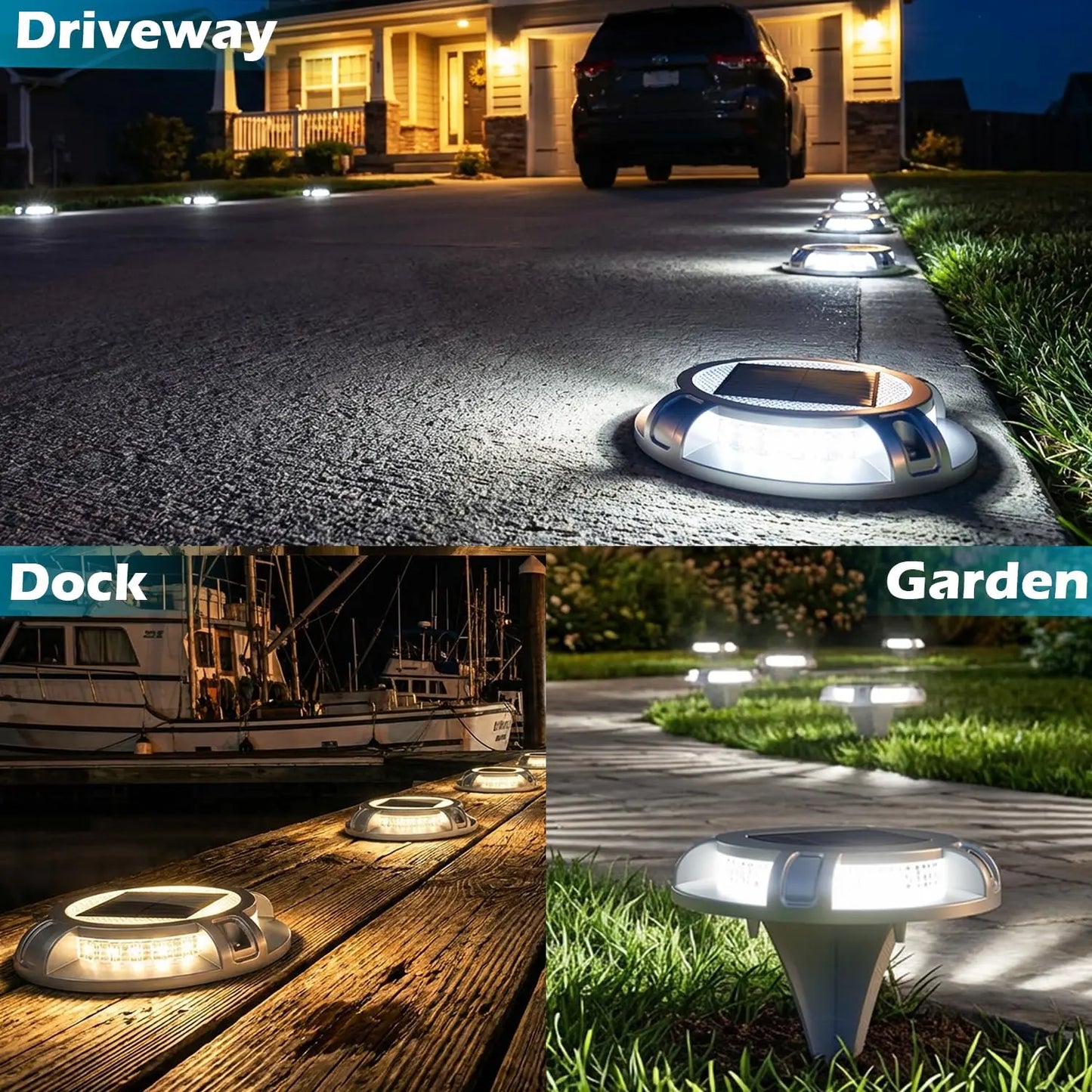 Siedinlar Solar Powered Driveway and Deck Lights - Waterproof 4-Mode 40 LED Heavy-Duty Aluminum Outdoor Ground Lighting for Walkways, Pathways, Steps, Yards, Patios, and Gardens (4 Pack)