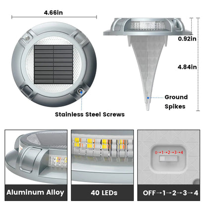 Siedinlar Solar Powered Driveway and Deck Lights - Waterproof 4-Mode 40 LED Heavy-Duty Aluminum Outdoor Ground Lighting for Walkways, Pathways, Steps, Yards, Patios, and Gardens (4 Pack)